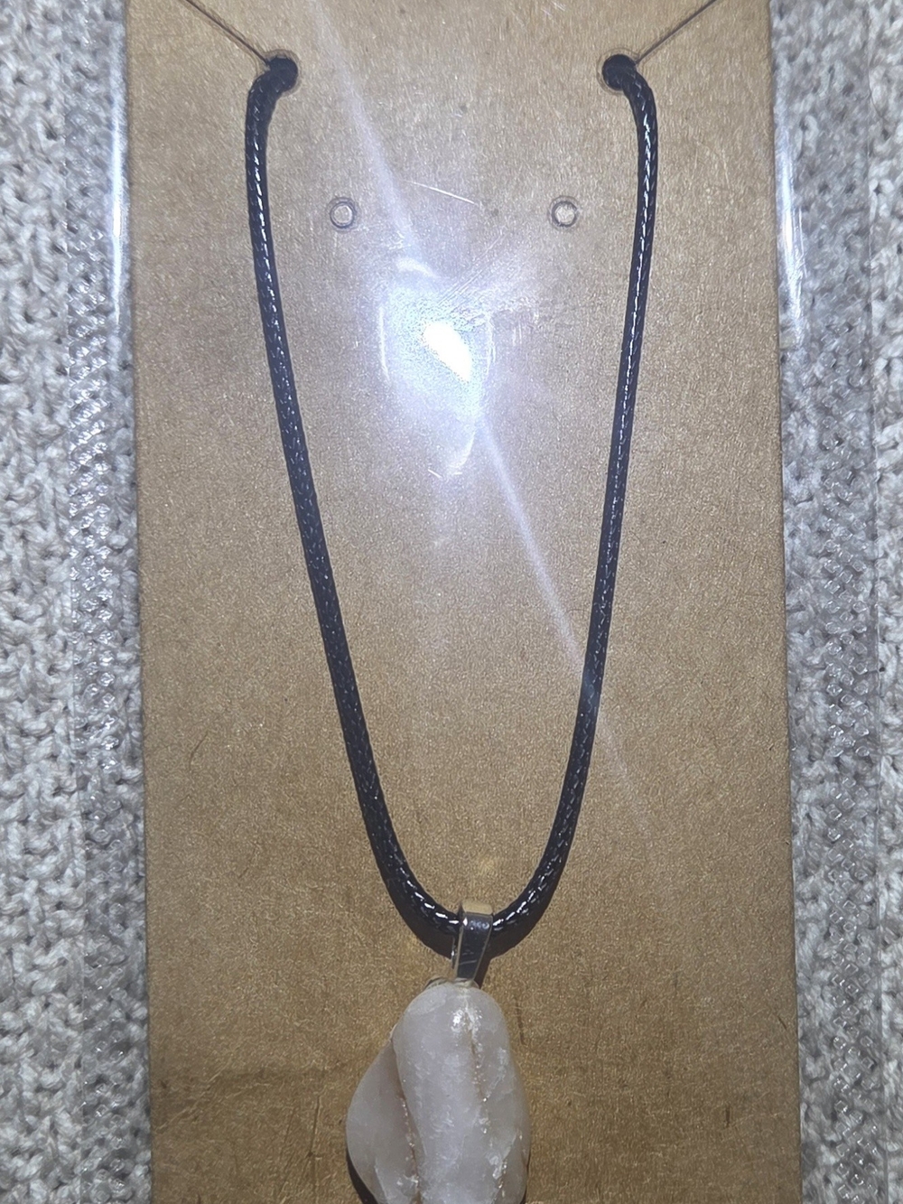 Natural White Quartz Pendant Necklace on Black Cord